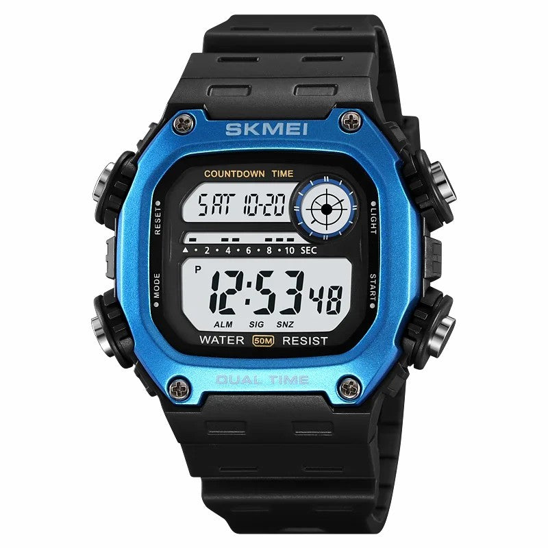 SKMEI 2126 Teenager Student Square Digital Watch Luminous Waterproof Sports Electronic Watch - Black Strap / Silver Case / White Dial