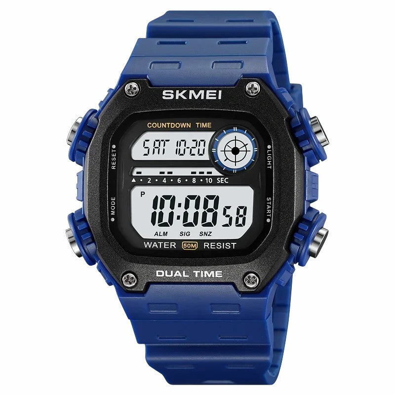 SKMEI 2126 Teenager Student Square Digital Watch Luminous Waterproof Sports Electronic Watch - Black Strap / Silver Case / White Dial