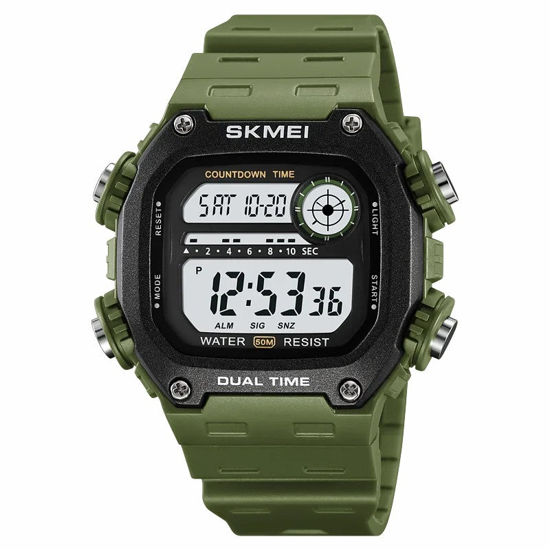 SKMEI 2126 Teenager Student Square Digital Watch Luminous Waterproof Sports Electronic Watch - Black Strap / Silver Case / White Dial