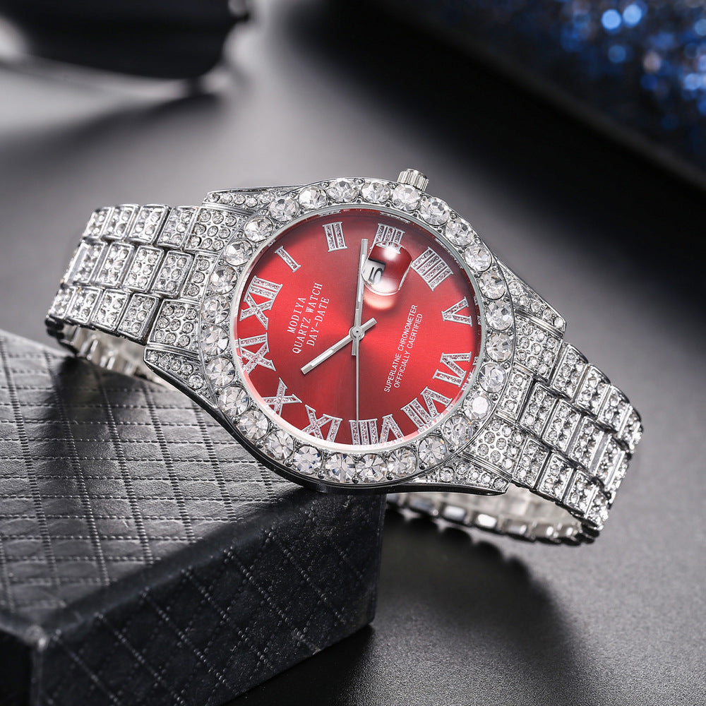 Full Diamond Surface Roman Scale Steel Watch