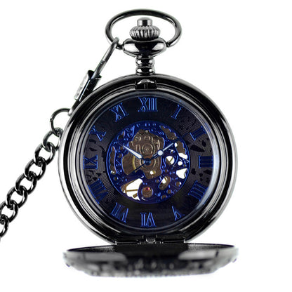 Reloj de bolsillo mecánico con superficie azul romana y diseño retro Flip New