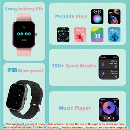 Reloj inteligente cuadrado ZL54CJ para mujer, con Bluetooth, llamadas, control del ritmo cardíaco, modo deportivo, rastreador de actividad física, reloj inteligente resistente al agua para hombres y mujeres, para iOS y Android 