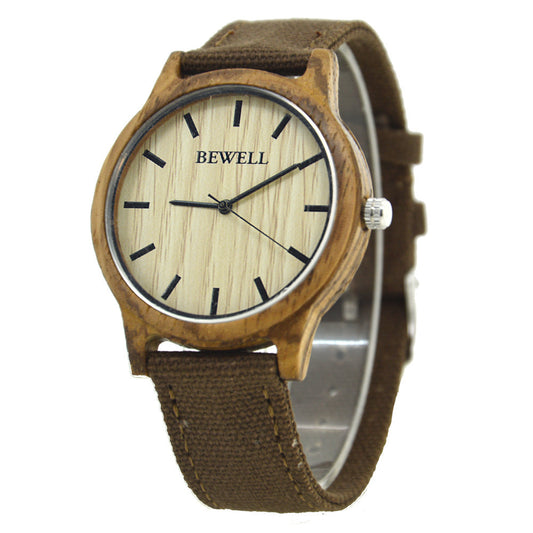 Simple canvas strap wooden watch