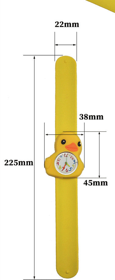 Reloj de cuarzo con dibujos animados de pato amarillo pequeño con adhesivo de PVC