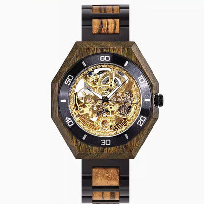 Reloj mecánico automático de madera para hombre.