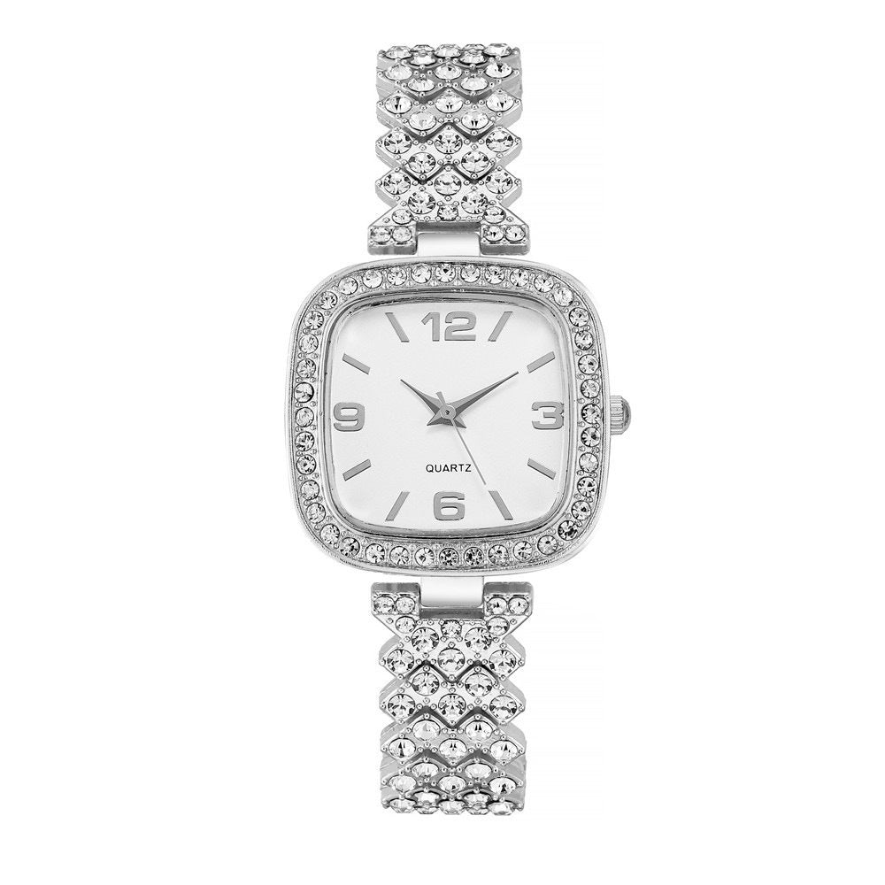 Reloj cuadrado pequeño con diamantes para mujer, pulsera y caja de regalo