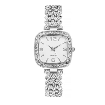 Reloj cuadrado pequeño con diamantes para mujer, pulsera y caja de regalo