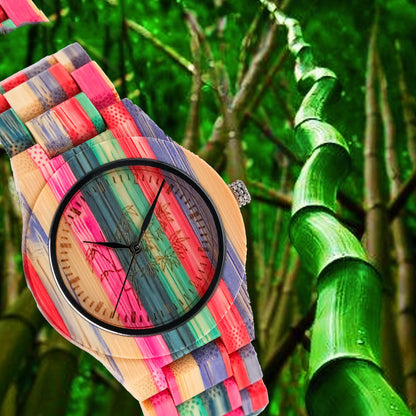 Reloj de madera de bambú de cuarzo de color ocio