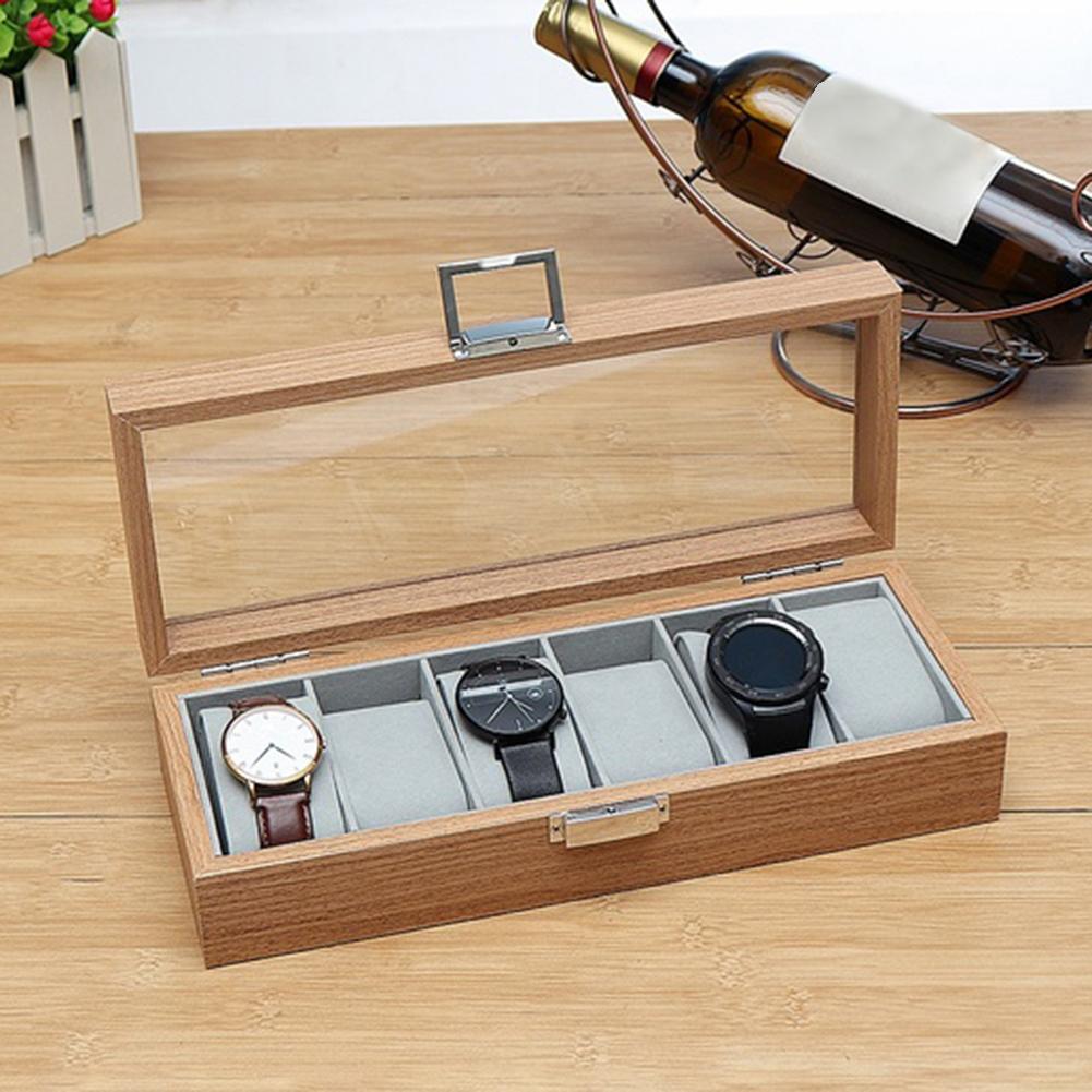 6 grid leather watch box storage box