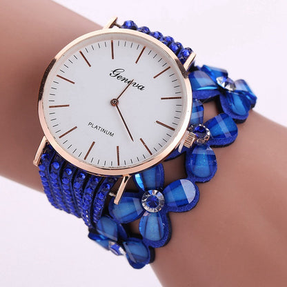 Relojes de moda con flores de Ginebra para mujer, elegante reloj de pulsera de cuarzo para mujer, reloj de pulsera con diamantes de cristal, regalo para mujer