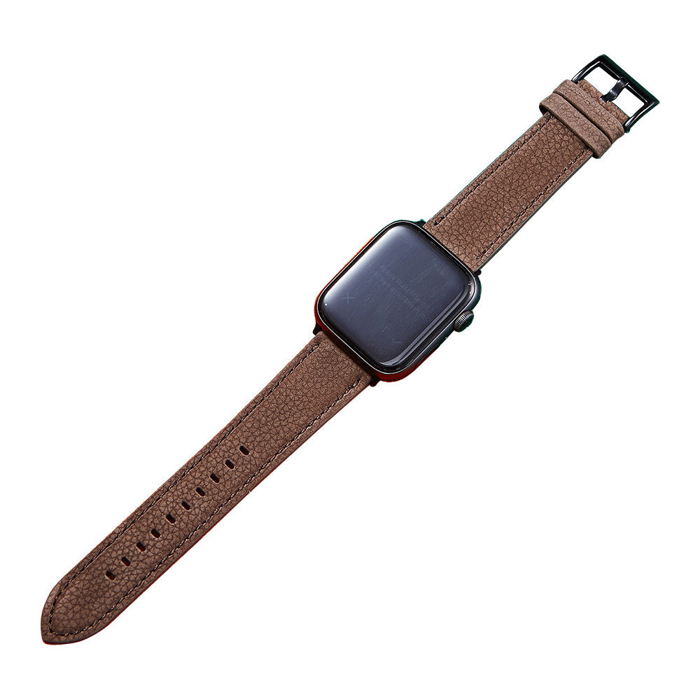 Suitable For  Iwatch SE Strap Lychee Pattern Oil Wax Leather Strap New Silicone Leather Strap