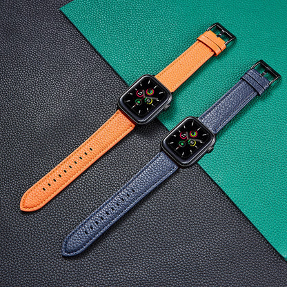 Suitable For  Iwatch SE Strap Lychee Pattern Oil Wax Leather Strap New Silicone Leather Strap