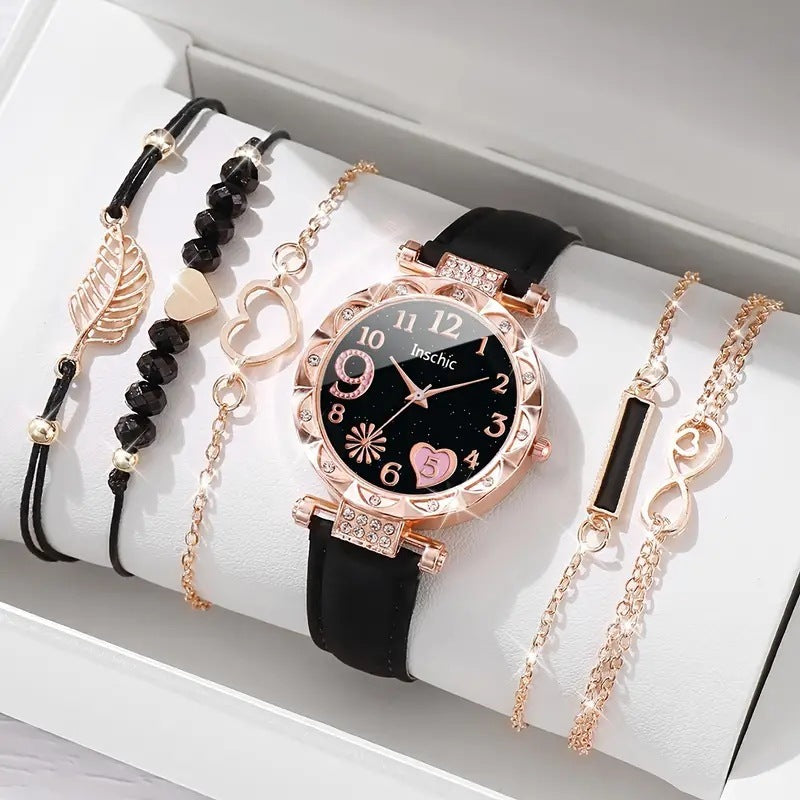 Reloj de cuarzo con correa y esfera de diamantes para mujer, pulsera de cuentas