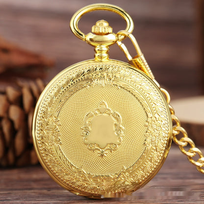 Flip Necklace Gold Double-sided Carved Shield Manual Manipulator Pocket Watch