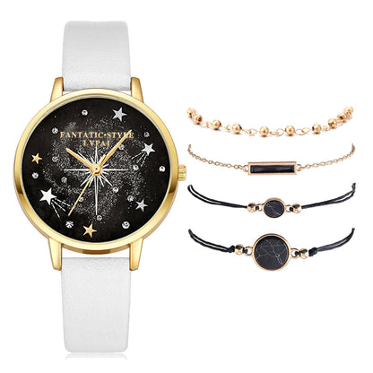 Conjunto combinado de pulsera y reloj para mujer con diseño de cielo estrellado