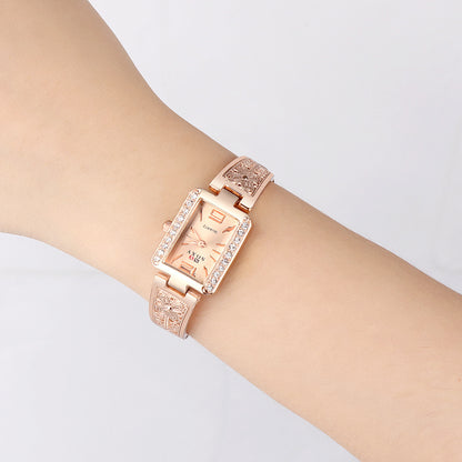 AliExpress Amazon nuevo reloj de pulsera de diseño de moda esfera cuadrada de oro rosa reloj de pulsera para mujer de una generación