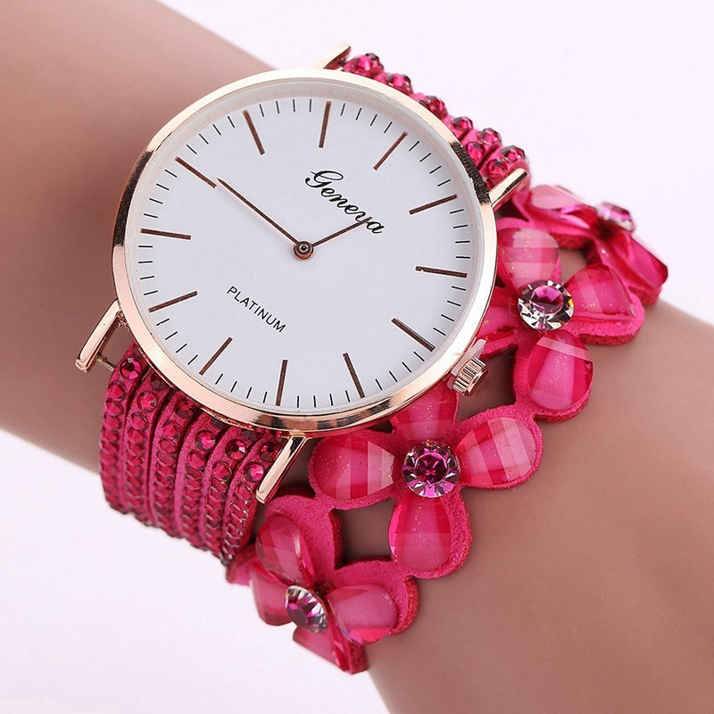 Relojes de moda con flores de Ginebra para mujer, elegante reloj de pulsera de cuarzo para mujer, reloj de pulsera con diamantes de cristal, regalo para mujer