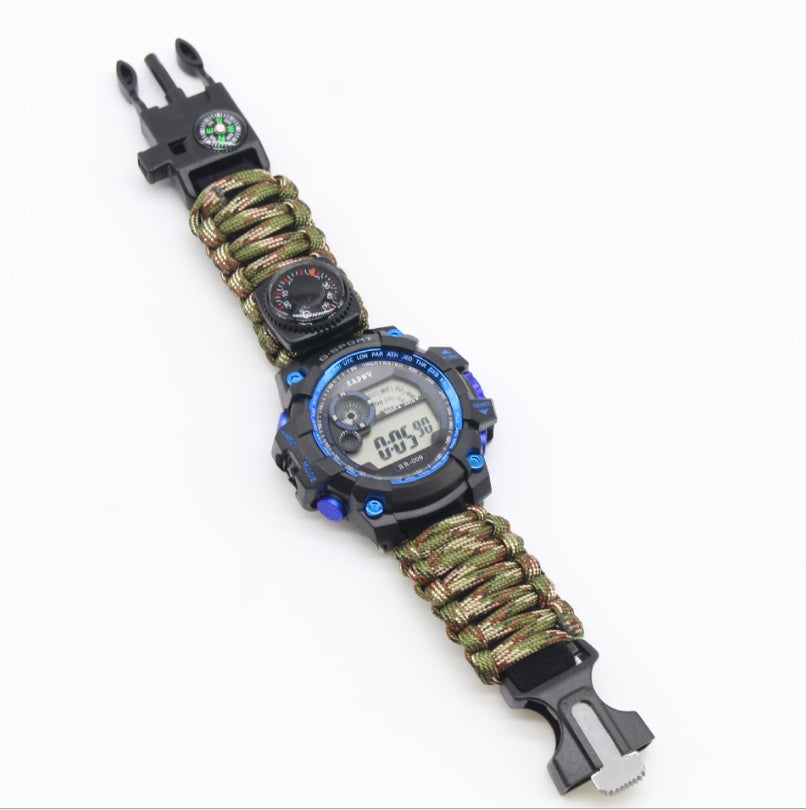 Umbrella rope waterproof watch multi-function outdoor survival umbrella rope bracelet adjustable outdoor camping adventure bracelet