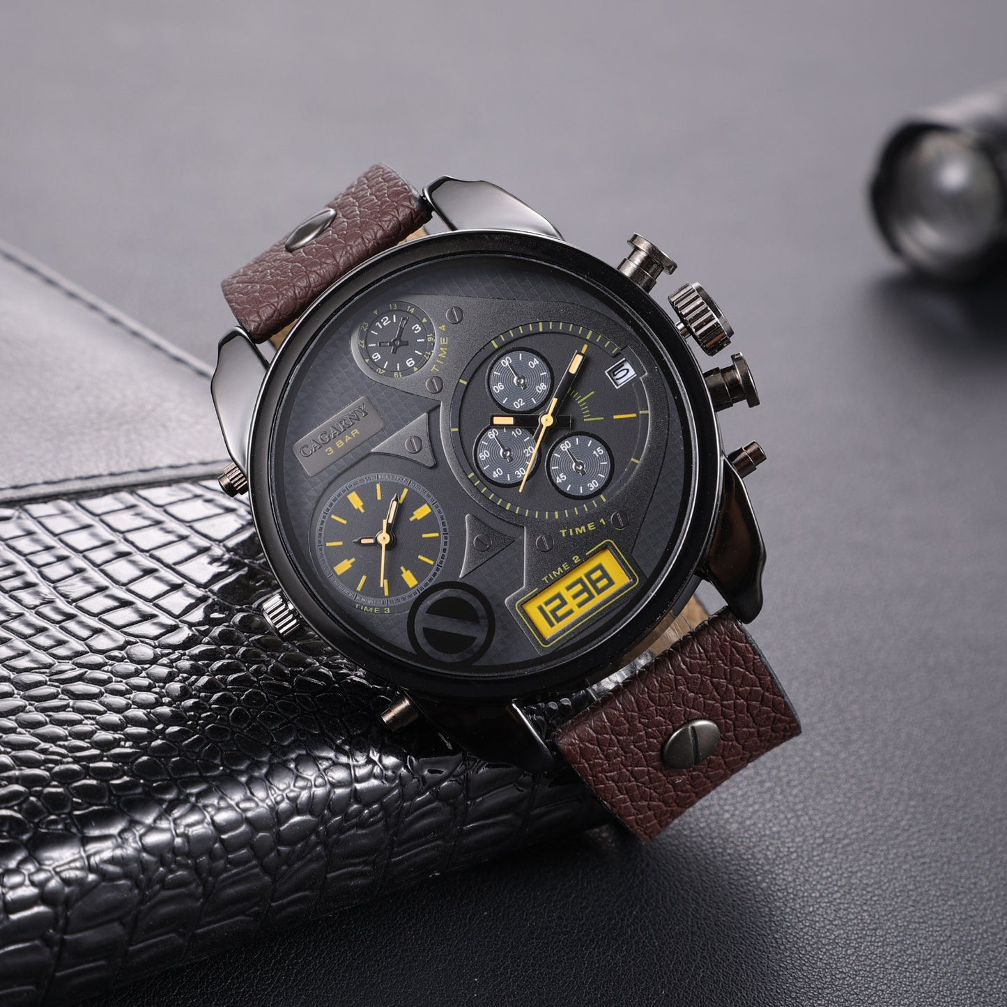 Reloj de cuarzo para hombre con doble inserción, estilo casual y moderno