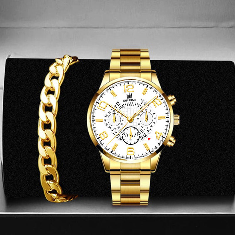 Reloj de cuarzo elegante con calendario de tres ojos y esfera grande y redonda