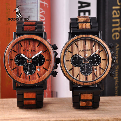 BOBO BIRD Relojes de madera para hombre, reloj masculino de primera marca de lujo, elegante reloj cronógrafo militar, un gran regalo para hombres OEM