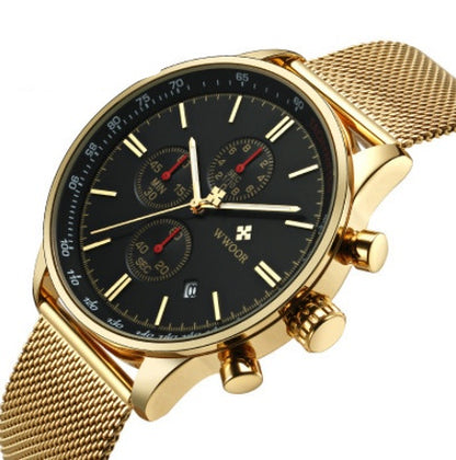A generation of WWOOR brand three eyes six needles multi-function men's sports watch mesh belt quartz watch wholesale