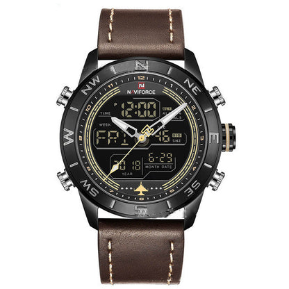 NAVIFORCE 9144 Reloj deportivo de moda dorado para hombre, reloj analógico digital LED para hombre, reloj de cuarzo de cuero militar del ejército, reloj masculino