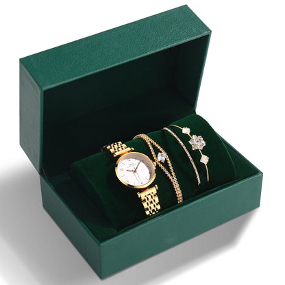 Women's Steel Band Watch Green Set