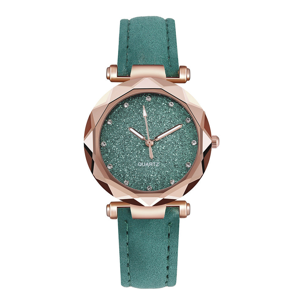 Reloj de pulsera informal para mujer, romántico, con diseño de cielo estrellado, de cuero y diamantes de imitación