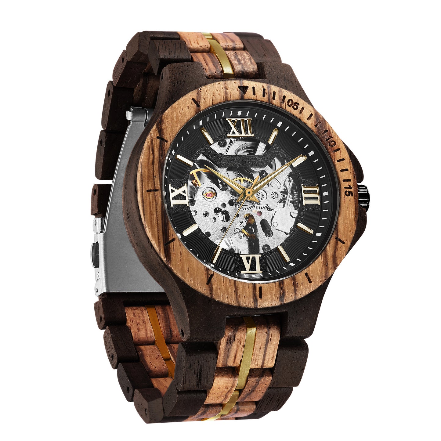 Reloj mecánico automático para hombre de madera pura hecho a mano