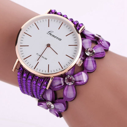 Relojes de moda con flores de Ginebra para mujer, elegante reloj de pulsera de cuarzo para mujer, reloj de pulsera con diamantes de cristal, regalo para mujer