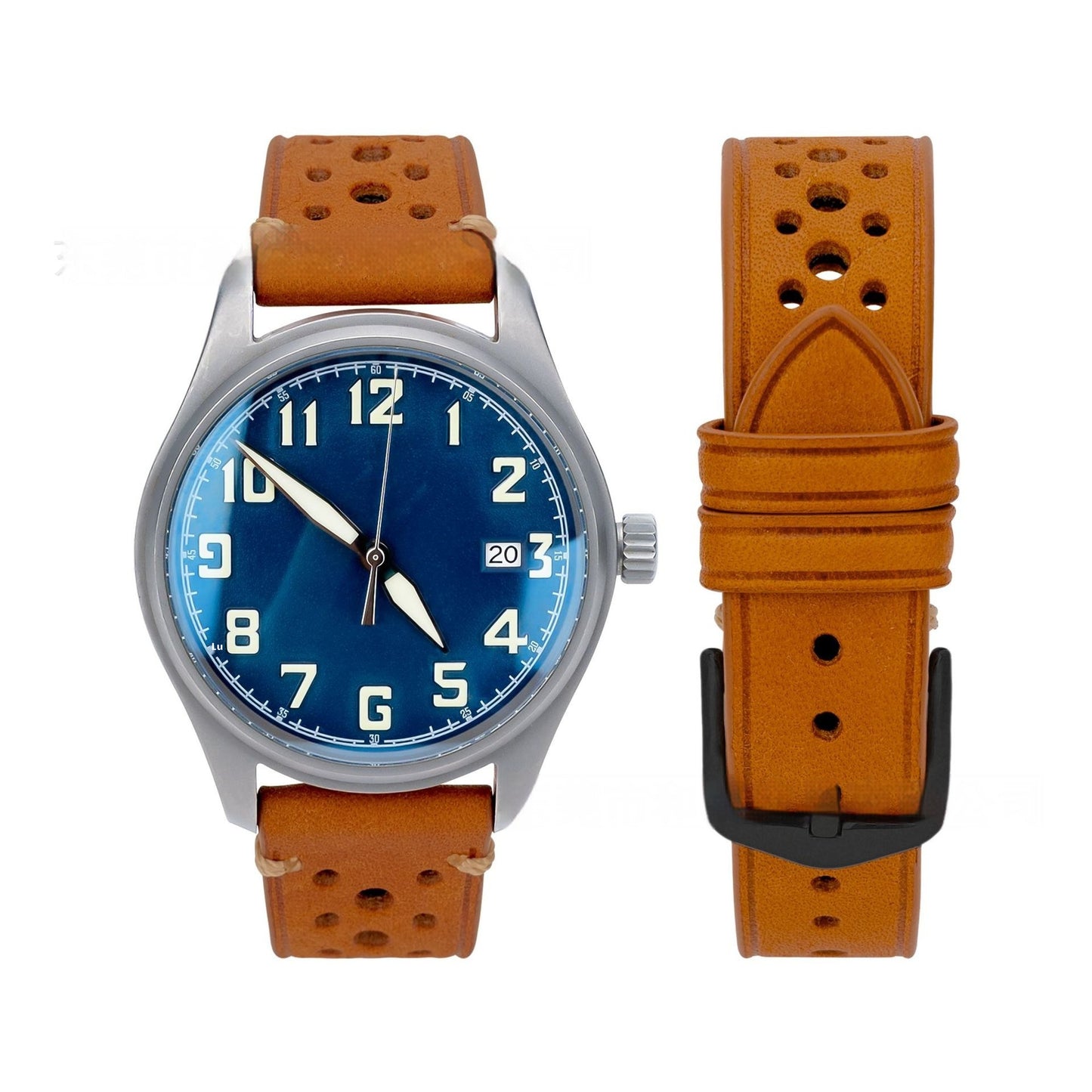 20mm Watch First Layer Cow Leather Watch Strap Retro Comfort