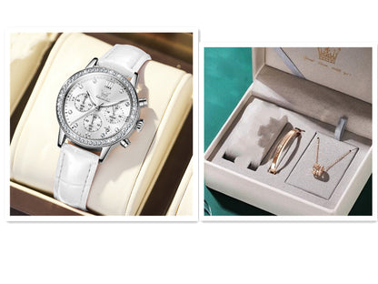 Women's Quartz Watch With Diamond Inlaid Multi-function Timing