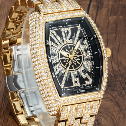 Reloj para hombre con esfera grande y diamantes en forma de cubo