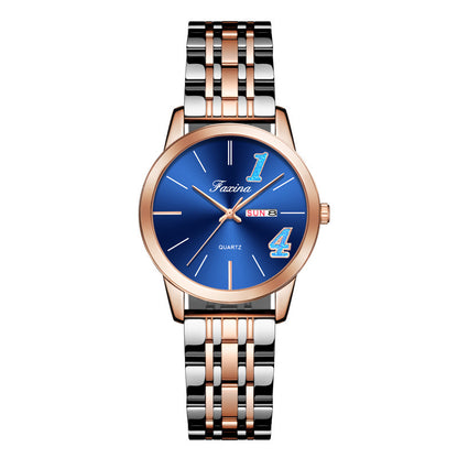 Steel band waterproof couple quartz watch