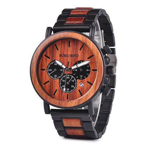 BOBO BIRD Relojes de madera para hombre, reloj masculino de primera marca de lujo, elegante reloj cronógrafo militar, un gran regalo para hombres OEM