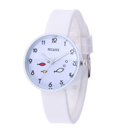 Reloj para niños y niñas con correa de silicona de color, reloj de pulsera de cuarzo a la moda con esfera de pez, reloj de dibujos animados para niños 