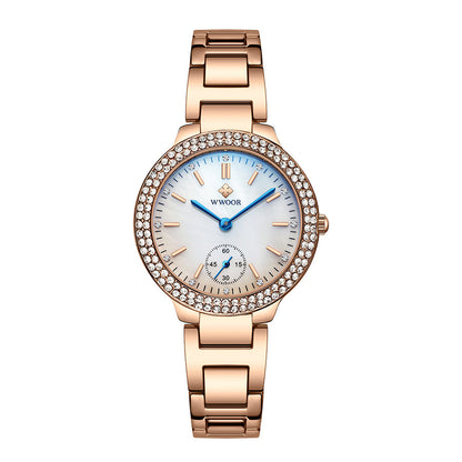 Illusive Color Glass Watch Set With Diamond English Waterproof Watch