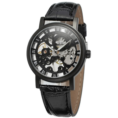 Men's Mechanical Watch Fashion Casual Retro Roman Style Hollow-out Watch