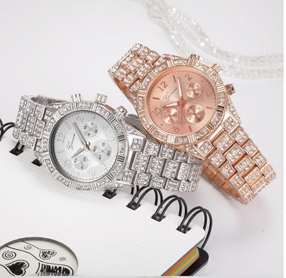 Reloj de pulsera analógico de cuarzo de cristal para mujer, reloj de pulsera de acero inoxidable de lujo de Ginebra, reloj deportivo para hombre y mujer