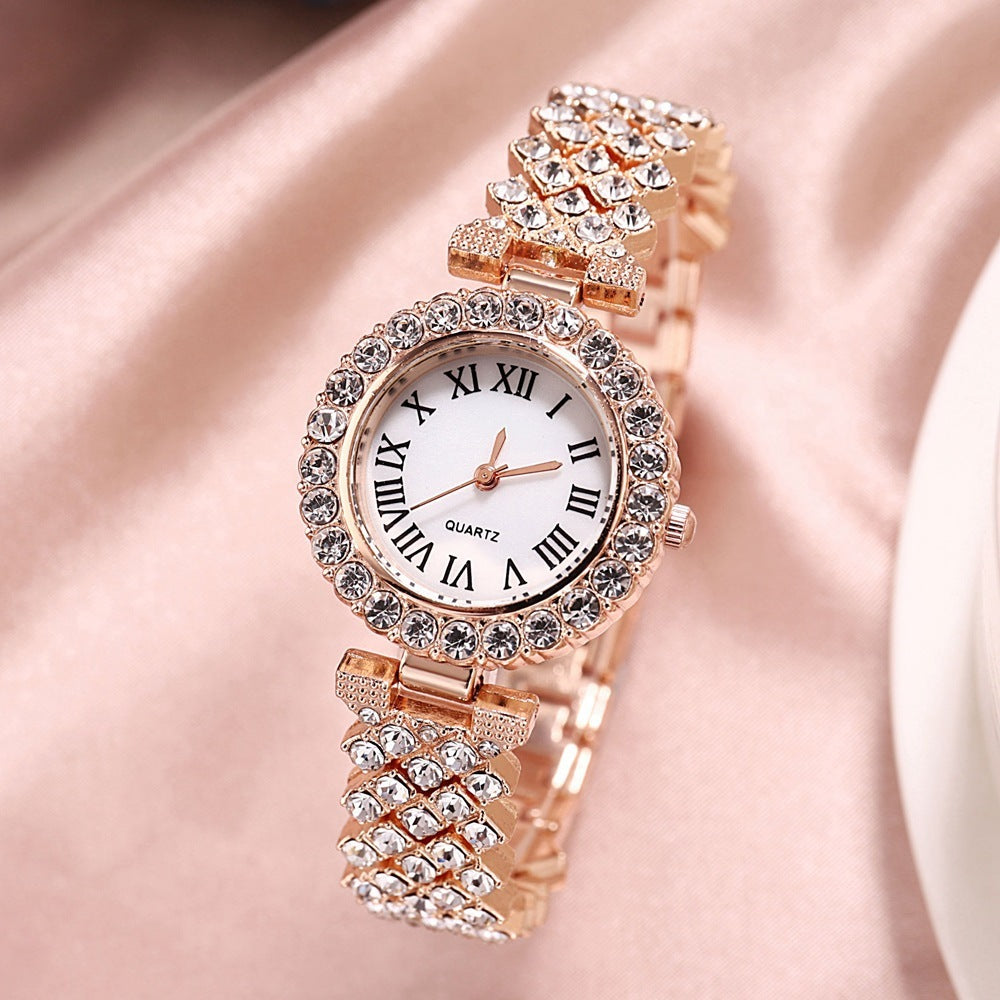 Reloj de cuarzo con diamantes de lujo y moda, pulsera de diamantes de doble capa, 2 piezas