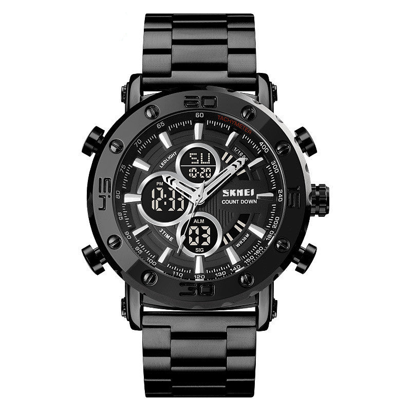 Reloj electrónico deportivo multifuncional con banda de acero para hombre