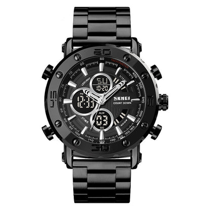 Reloj electrónico deportivo multifuncional con banda de acero para hombre