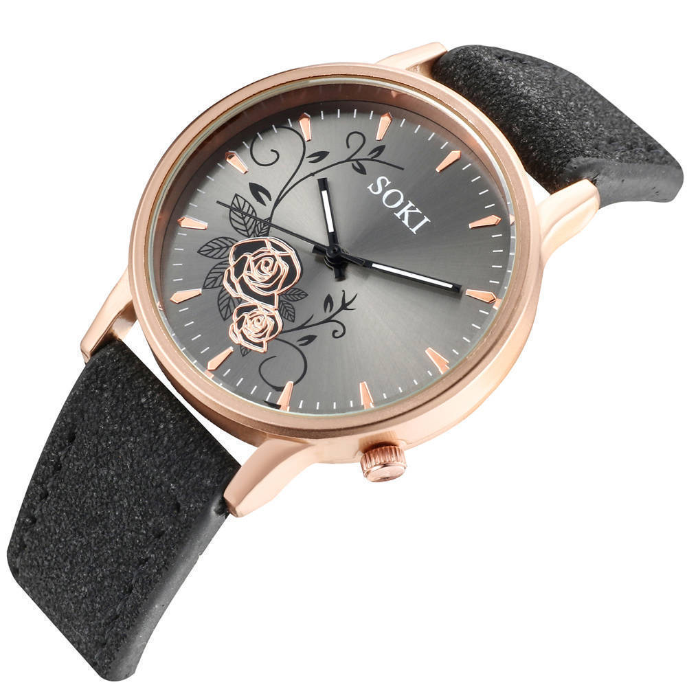 Simple temperament elegant fashion flower trend Korean student belt big dial watch