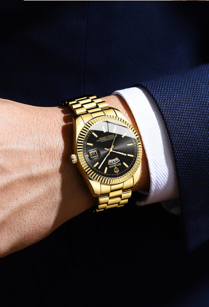 Reloj luminoso con calendario doble y correa de acero para hombre, resistente al agua y con doble calendario
