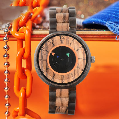 No Pointer Concept Quartz Watch Casual Personality Wood