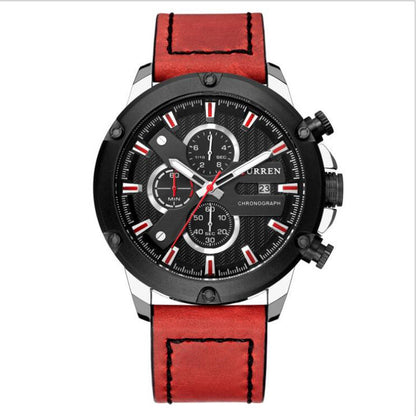 Men's Six-Hands Calendar Waterproof Belt Quartz Watch