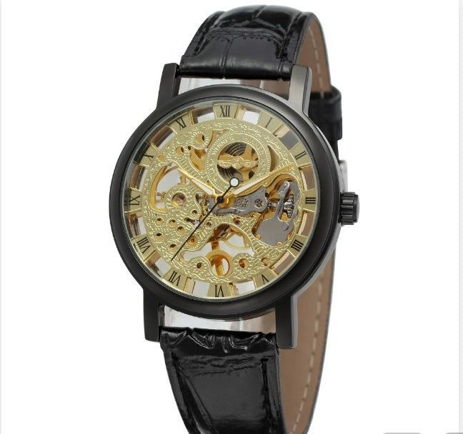 Men's Mechanical Watch Fashion Casual Retro Roman Style Hollow-out Watch