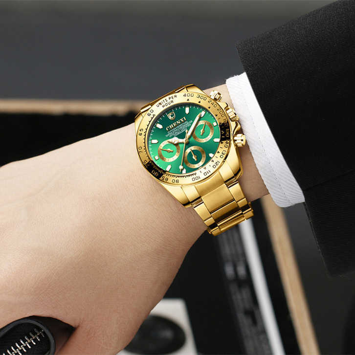 Reloj de negocios para hombre, resistente al agua, luminoso, con revestimiento dorado galvanizado
