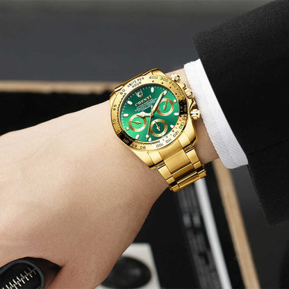 Reloj de negocios para hombre, resistente al agua, luminoso, con revestimiento dorado galvanizado